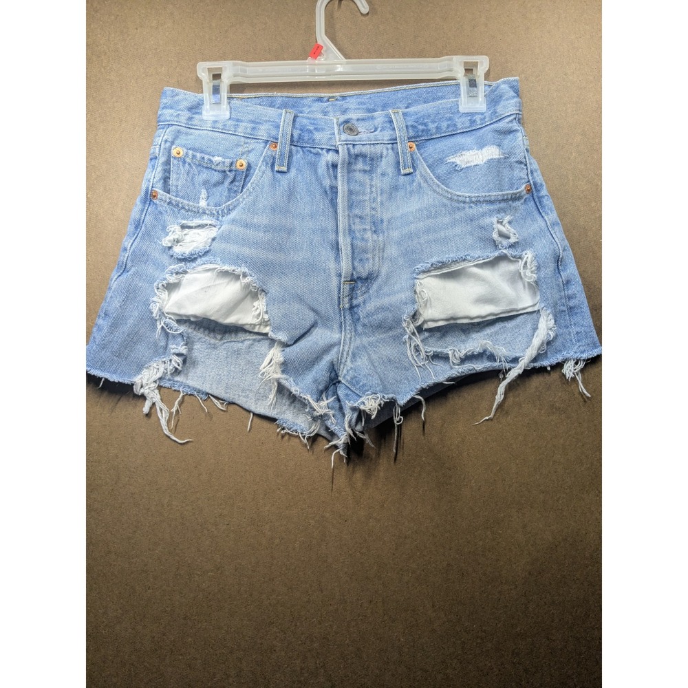 Levis Premium 501 Original Distressed Denim Shorts Light Wash Blue W27